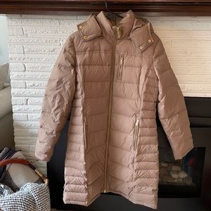 Michael Koran Puffer Tan Down Long Coat